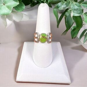 Copper Green Turquoise Ring .925 Sterling Silver - Sz 9
